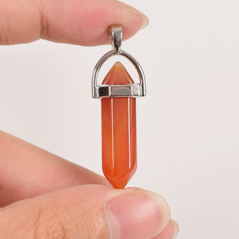 Hexagonal Column Tumbled Gemstone Spiral Wrapped Pendant Necklace