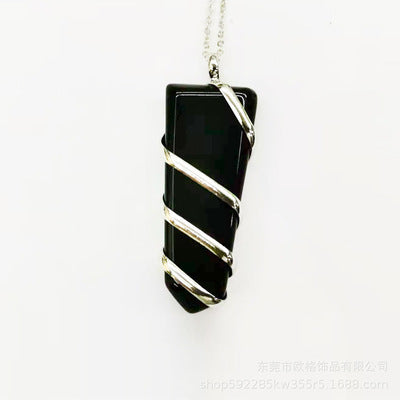Natural Gemstone Spiral Wrapped Pendant Necklace