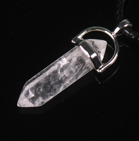 Hexagonal Column Tumbled Gemstone Spiral Wrapped Pendant Necklace